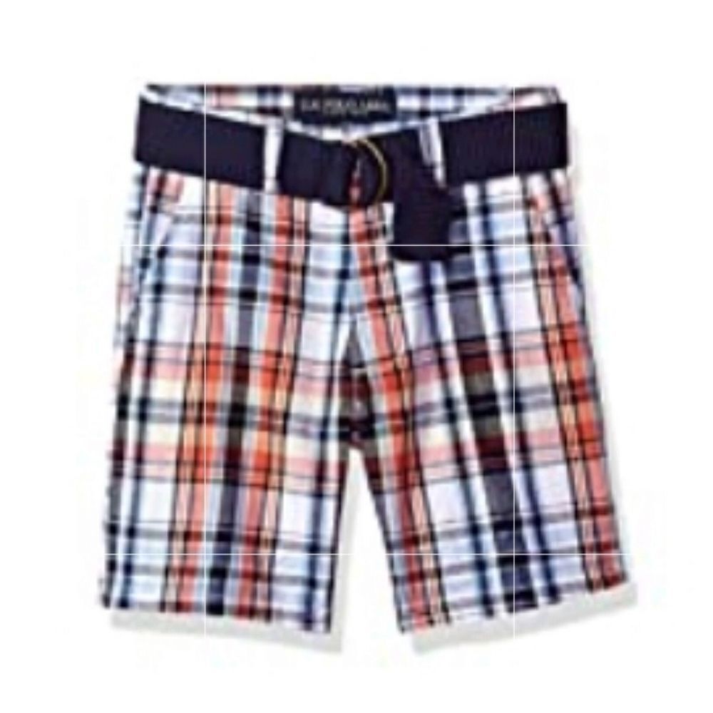 🔸️US Polo Assn White, Blue, & Orange Plaid Belted Shorts Youth Size 14